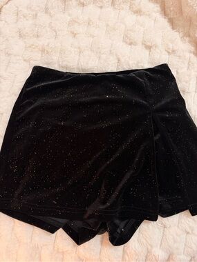 Black Sparkle Velvet Skort Shorts